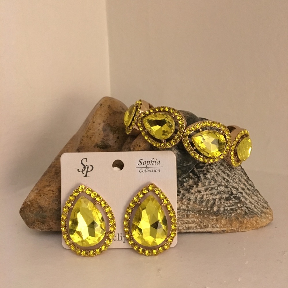 Earrings Sophia Collection clip on earrings and elastic bracelet set.